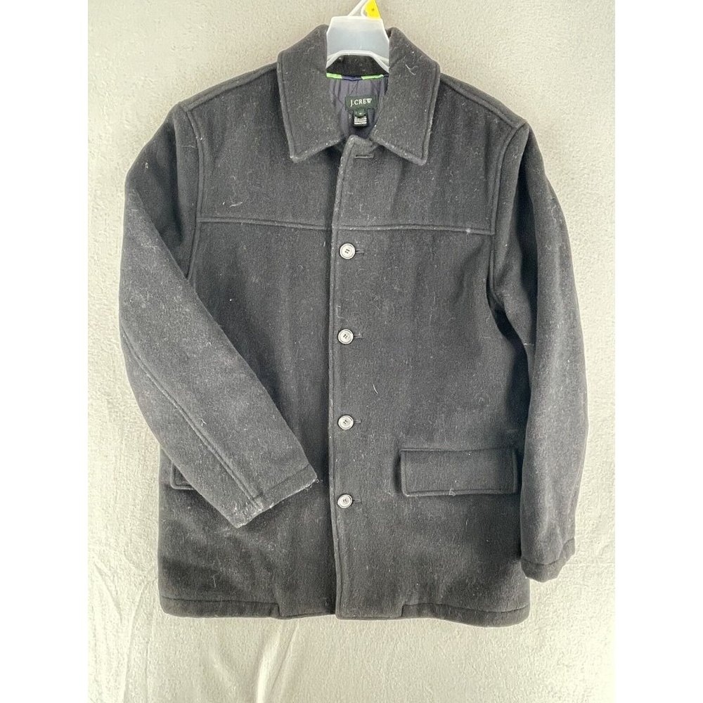 J.Crew Short Trench Over Coat Mens Medium Wool Blend Single Breast Black